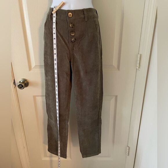 4 Button Olive Khaki Green Corduroy Cropped Ankle Pants Medium - Picture 6 of 9
